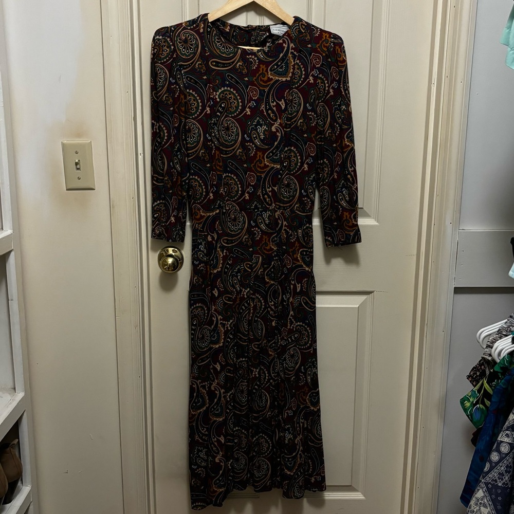 Vintage E.D Michaels by Melanie Trucker Paisley Shoulder Pads Midi Dress Women 8